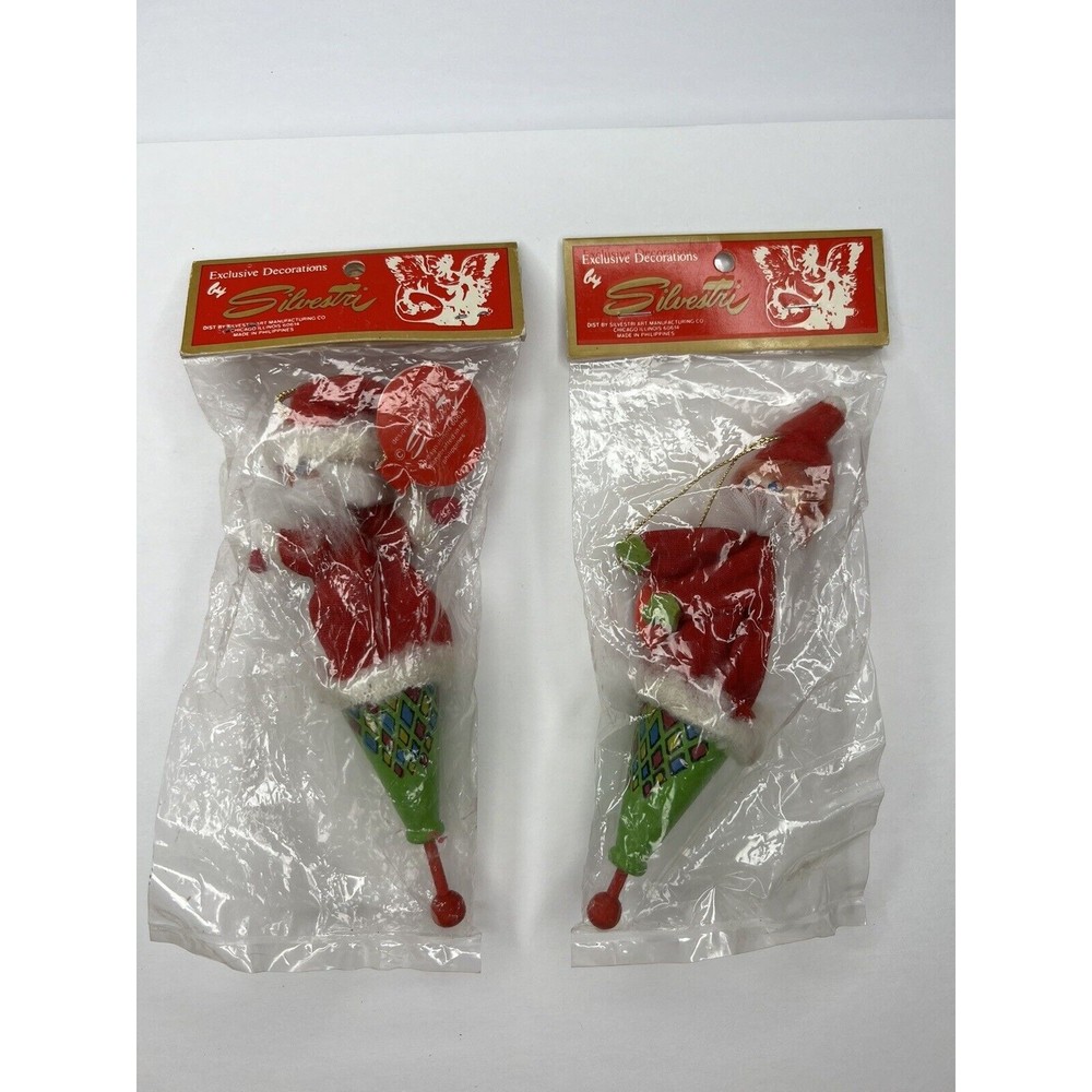 Vintage Silvestri Ornaments Pair Of Santa And Jack Wooden Pop Up Ornaments